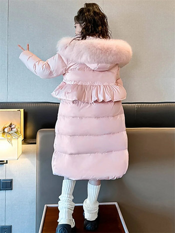 Ново дълго памучно яке за момичета Тийнейджърски зимни дрехи Модно пухено връхно облекло Детско топло удебелено палто Ветроустойчиви палта