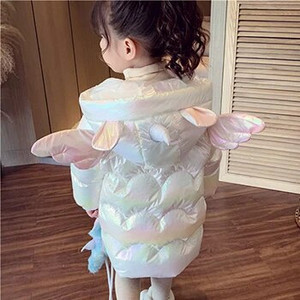 2023 m. žieminė pūkinė striukė mergaičių paltai Madingi vienaragis, blizgūs, vandeniui atsparūs vaikiški viršutiniai drabužiai 3–10 metų paaugliams, Parka Snowsuit