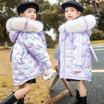 2023 Зимно пухено яке за момичета Палто Моден еднорог Блестящо водоустойчиво детско връхно облекло 3-10 години тийнейджъри Детска парка Снежен костюм