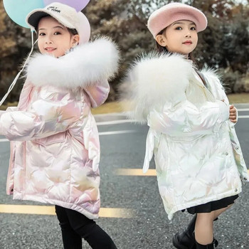 2023 Зимно пухено яке за момичета Палто Моден еднорог Блестящо водоустойчиво детско връхно облекло 3-10 години тийнейджъри Детска парка Снежен костюм