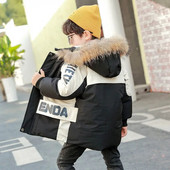 Νέο χειμωνιάτικο μπουφάν για αγόρια με γούνινο γιακά με κουκούλα βαμβακερό συν βελούδινο παλτό δώρο γενεθλίων Παιδικά ρούχα 2-8 ετών