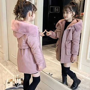 5–14 metų žieminis mergaičių paltas plius aksominis šiltas striukė merginoms Parka Snowsuit Madingi gobtuvai paaugliams, vaikiški viršutiniai drabužiai