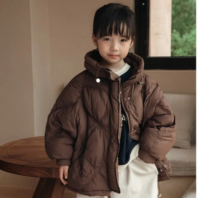 Κοριτσίστικη χειμερινή λευκή πάπια πουπουλένια παιδική μονόχρωμη ζεστασιά και χοντρή ζακέτα με φερμουάρ μοντέρνα χειμωνιάτικη παιδική Parker