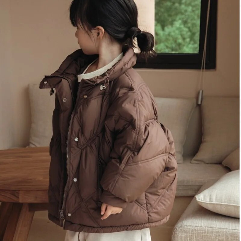 Κοριτσίστικη χειμερινή λευκή πάπια πουπουλένια παιδική μονόχρωμη ζεστασιά και χοντρή ζακέτα με φερμουάρ μοντέρνα χειμωνιάτικη παιδική Parker