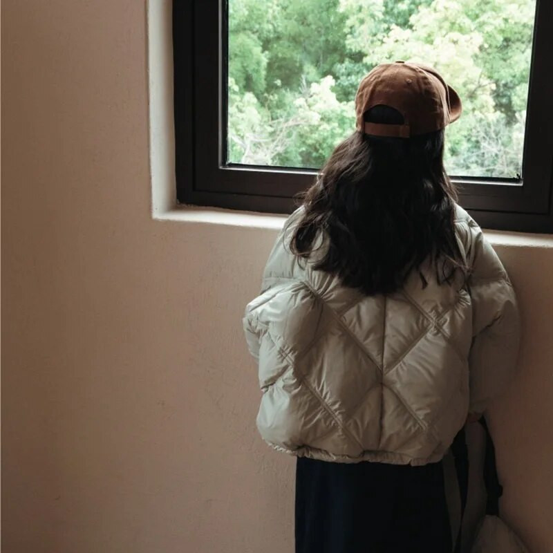 Κοριτσίστικη χειμερινή λευκή πάπια πουπουλένια παιδική μονόχρωμη ζεστασιά και χοντρή ζακέτα με φερμουάρ μοντέρνα χειμωνιάτικη παιδική Parker