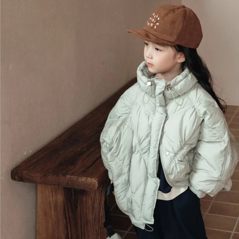 Κοριτσίστικη χειμερινή λευκή πάπια πουπουλένια παιδική μονόχρωμη ζεστασιά και χοντρή ζακέτα με φερμουάρ μοντέρνα χειμωνιάτικη παιδική Parker