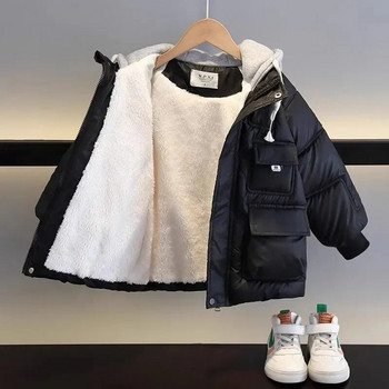 Έφηβος χειμωνιάτικο μπουφάν για αγόρια Keep ζεστό Μόδα μωρό παλτό με κουκούλα με φερμουάρ για αγόρια Δώρο γενεθλίων 3-12 ετών Παιδικά ρούχα