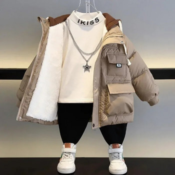 Έφηβος χειμωνιάτικο μπουφάν για αγόρια Keep ζεστό Μόδα μωρό παλτό με κουκούλα με φερμουάρ για αγόρια Δώρο γενεθλίων 3-12 ετών Παιδικά ρούχα