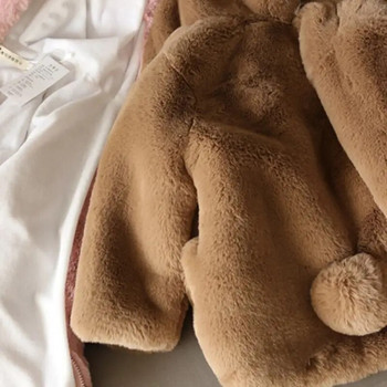 2019 Зимни нови бебешки якета от полар от изкуствена кожа Детски момичета Дебело палто Сладки топли дрехи с качулка на уши Едноцветни детски дрехи V39