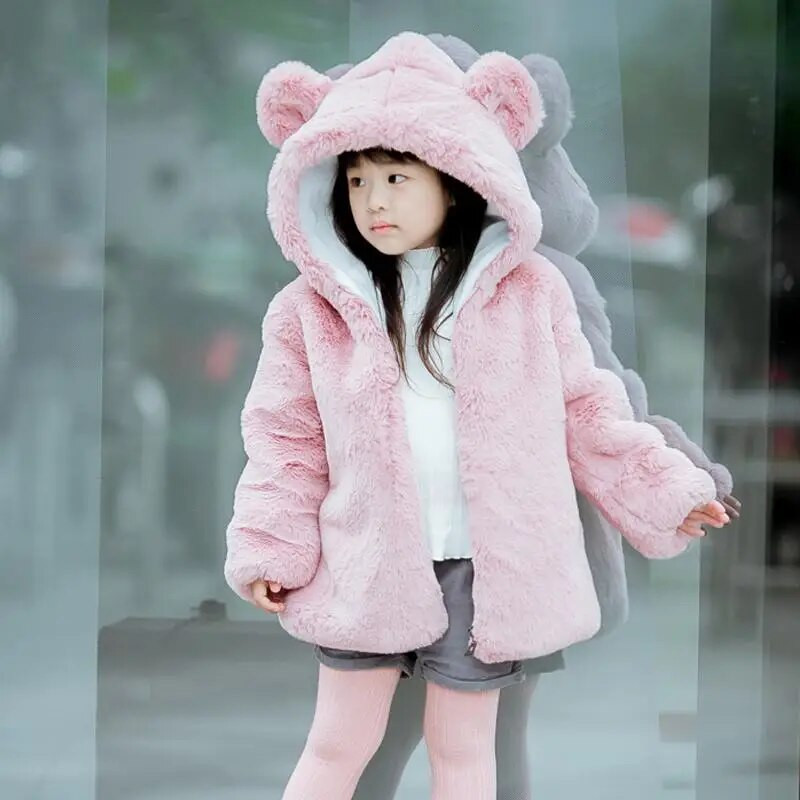 2019. aasta talv, uus beebitüdrukute kunstkarusnahast fliisist jakid lastele, tüdrukutele, paks mantel, armas kõrvaklapp, soojad riided, korralikud lasteriided V39