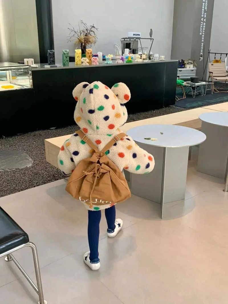 Μόδα Χειμώνας για κοριτσάκια κουκκίδες Κινούμενα σχέδια Ντους Ζεστό Fleece Μπουφάν με φερμουάρ Παιδικά Therme Μπλουζάκια Παιδικά ρούχα 2-8 ετών