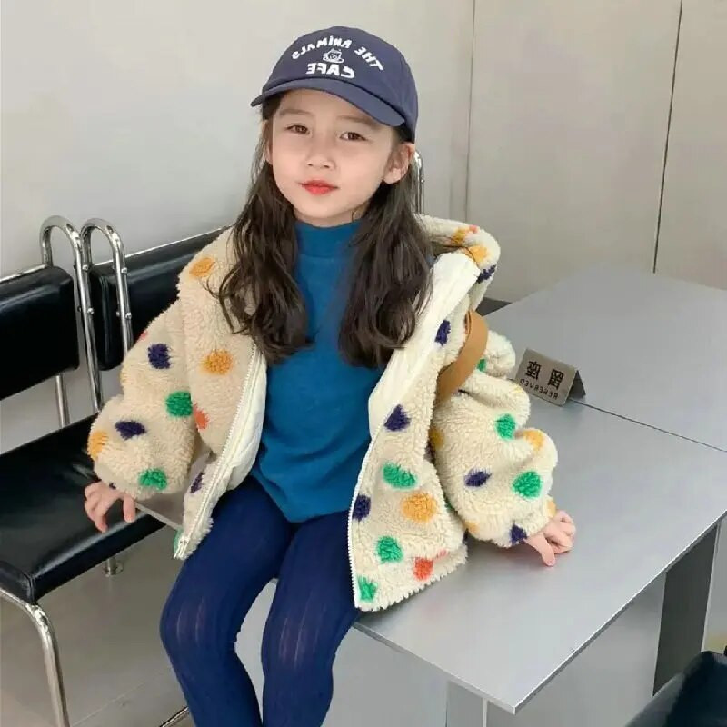 Μόδα Χειμώνας για κοριτσάκια κουκκίδες Κινούμενα σχέδια Ντους Ζεστό Fleece Μπουφάν με φερμουάρ Παιδικά Therme Μπλουζάκια Παιδικά ρούχα 2-8 ετών