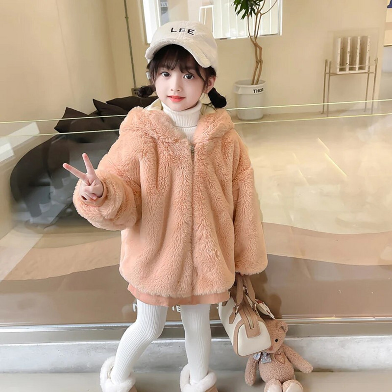 Tüdrukute karusnahast mantel Pealisriided Paks soe Tüdrukute mantel Talvine Sügis Laste Jope Vabaaja Stiil Laste Riided Tüdruk