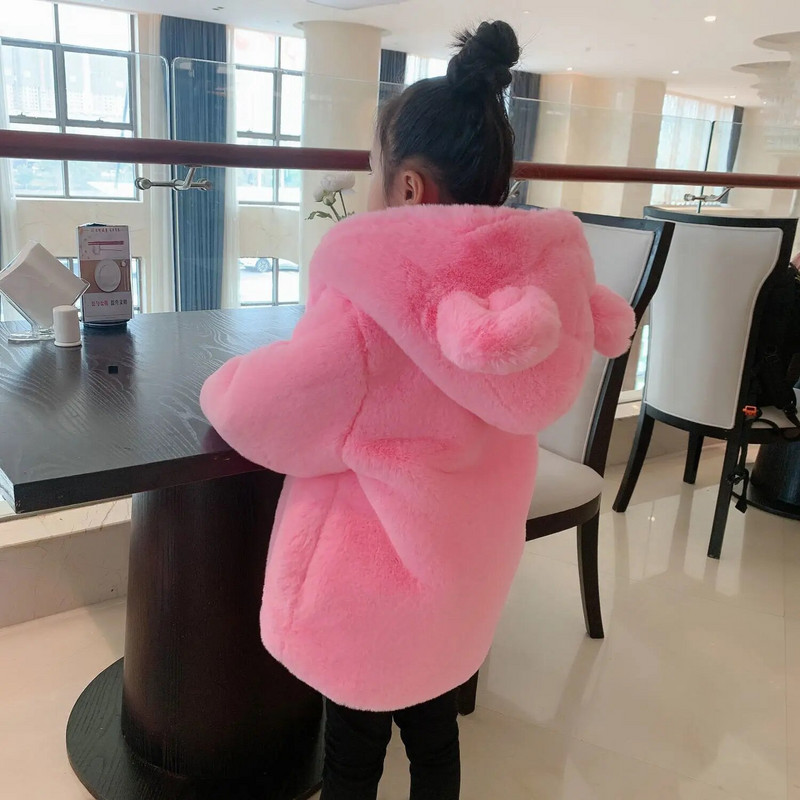 2023. aasta talvine beebitüdrukute karusnahast kapuutsiga mantel Korea versioon, paksud kampsunid, laste alussärk, ühevärviline ülerõivaste jakk S120