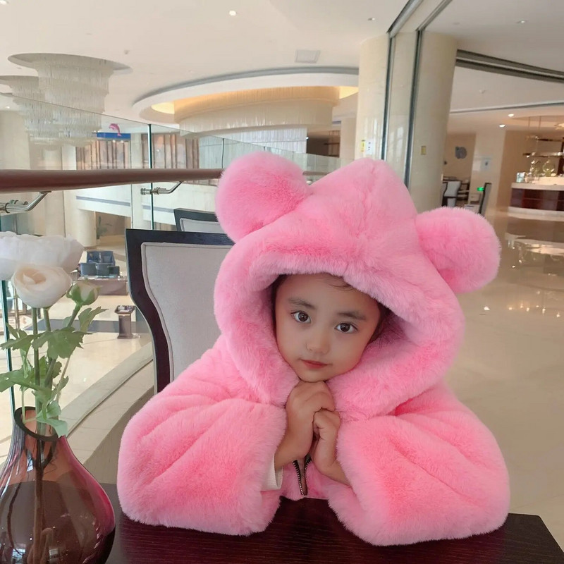 2023. aasta talvine beebitüdrukute karusnahast kapuutsiga mantel Korea versioon, paksud kampsunid, laste alussärk, ühevärviline ülerõivaste jakk S120