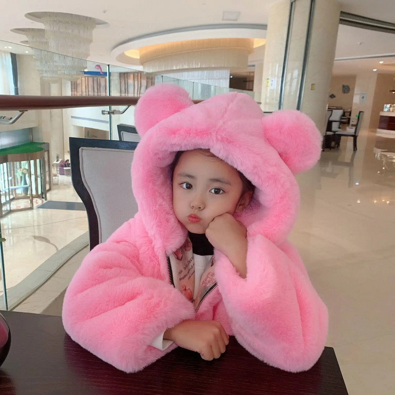 2023. aasta talvine beebitüdrukute karusnahast kapuutsiga mantel Korea versioon, paksud kampsunid, laste alussärk, ühevärviline ülerõivaste jakk S120