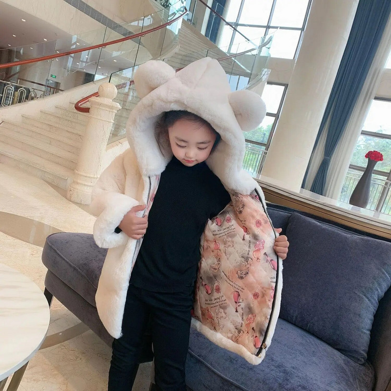 2023. aasta talvine beebitüdrukute karusnahast kapuutsiga mantel Korea versioon, paksud kampsunid, laste alussärk, ühevärviline ülerõivaste jakk S120