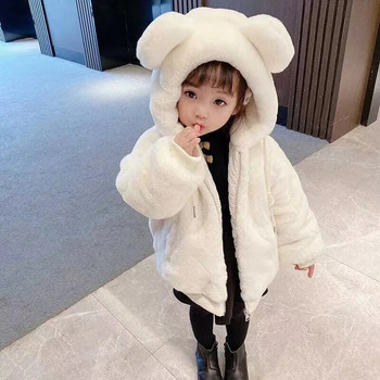Удебеляващо зимно яке за момичета, плюшена кожа с подплата и палто с качулка за деца, деца, връхни дрехи на открито