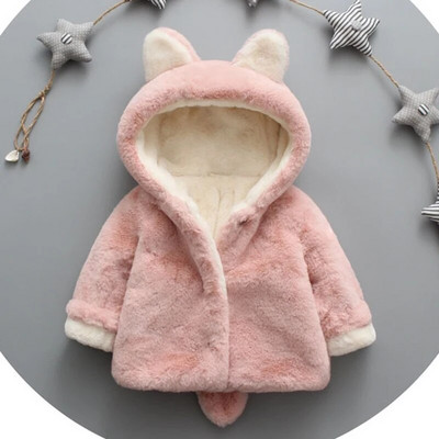 Tihendav talvine beebitüdrukute jope, hoiab soojas vooder Palus karusnahast krae kapuutsiga mantliga lastele, laste välisrõivad