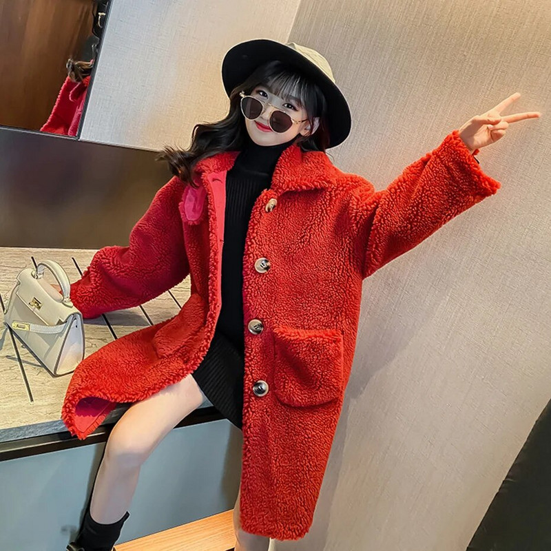 Tüdrukute kasukas Paks soe tüdrukute mantel Puuvillane polsterdatud jope Tüdrukutele Talv Sügis Lasteriided 6 8 10 12 14