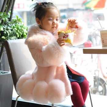 Бебешки детски дрехи Яке за момичета Зимна мода 2023 г. Твърдо палто от изкуствена норка Лисица за тийнейджърки Меко топло детско облекло