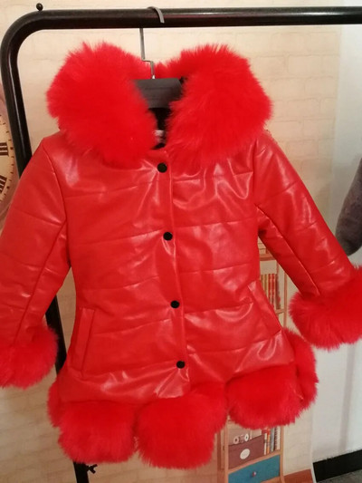 2023 m. žiemos vaikams mergaičių PU odos kratinys dirbtinio lapės kailio apykaklė pūkinė striukė Vaikiškas storas šiltas gobtuvas Parkas Viršutiniai drabužiai W31