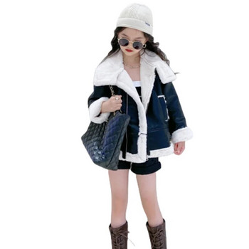 Палто за момичета Яке Памучно ветробранно облекло 2023 Космат PU Топло удебелено есенно ски облекло Комфортно училищно детско облекло