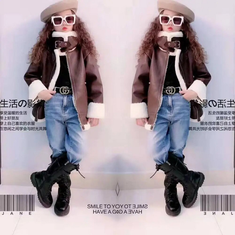 2023. aasta tüdrukute nahast jakk, mootorrattur, laste mantlid, fliisist lastejakk, talv sügis