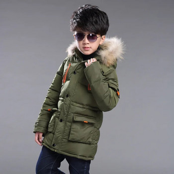 2023 New Boy Down Παλτό Χειμώνας Βρεφικά αγόρια Μόδα πάρκα με κουκούλα παχιά μακριά έκδοση Παιδικά κρατούν ζεστά Εξωτερικά ρούχα Παιδικά ρούχα