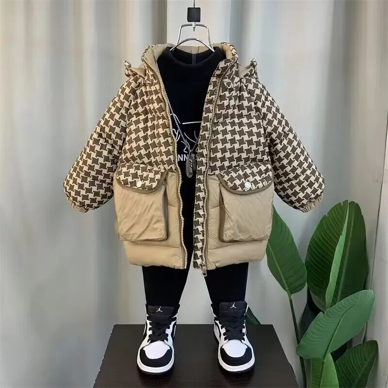 Talvejope poistele Tüdrukutele Keskmise pikkusega sulejope Must soe sametist paksendatud kapuutsiga mantel suur laste laste jope