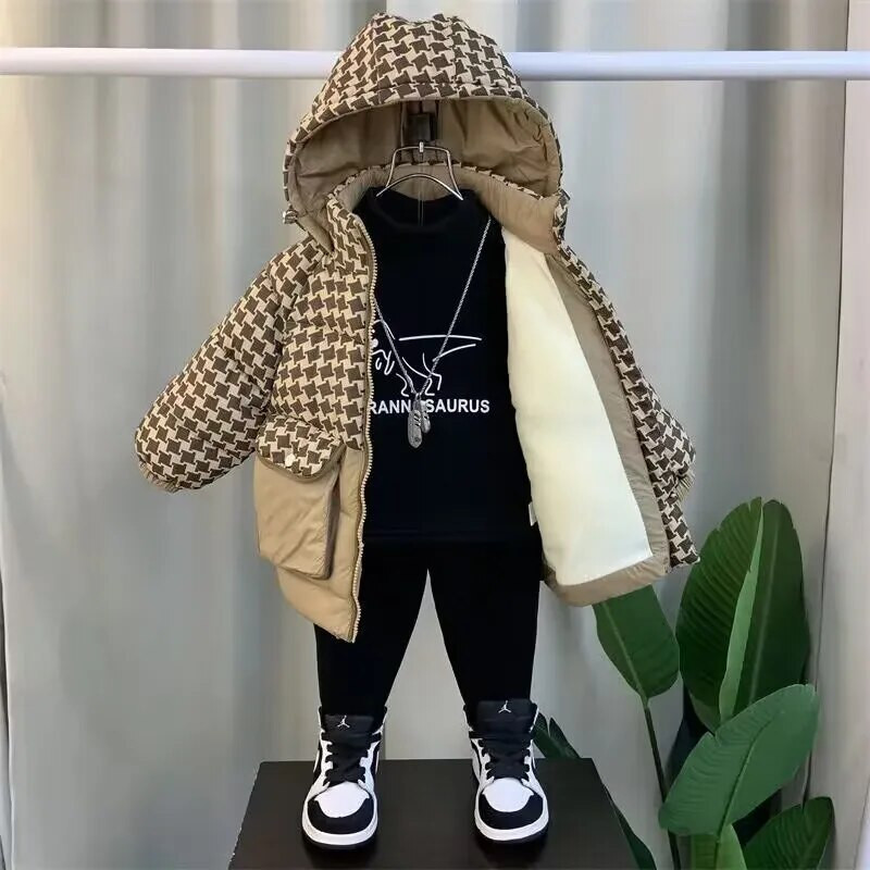 Talvejope poistele Tüdrukutele Keskmise pikkusega sulejope Must soe sametist paksendatud kapuutsiga mantel suur laste laste jope