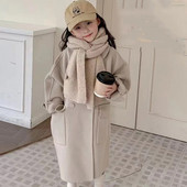 Korea tüdrukute villane mantel Super armas vabaaja tuulejope 2023 sügis/talv uus lahtine beež mantel