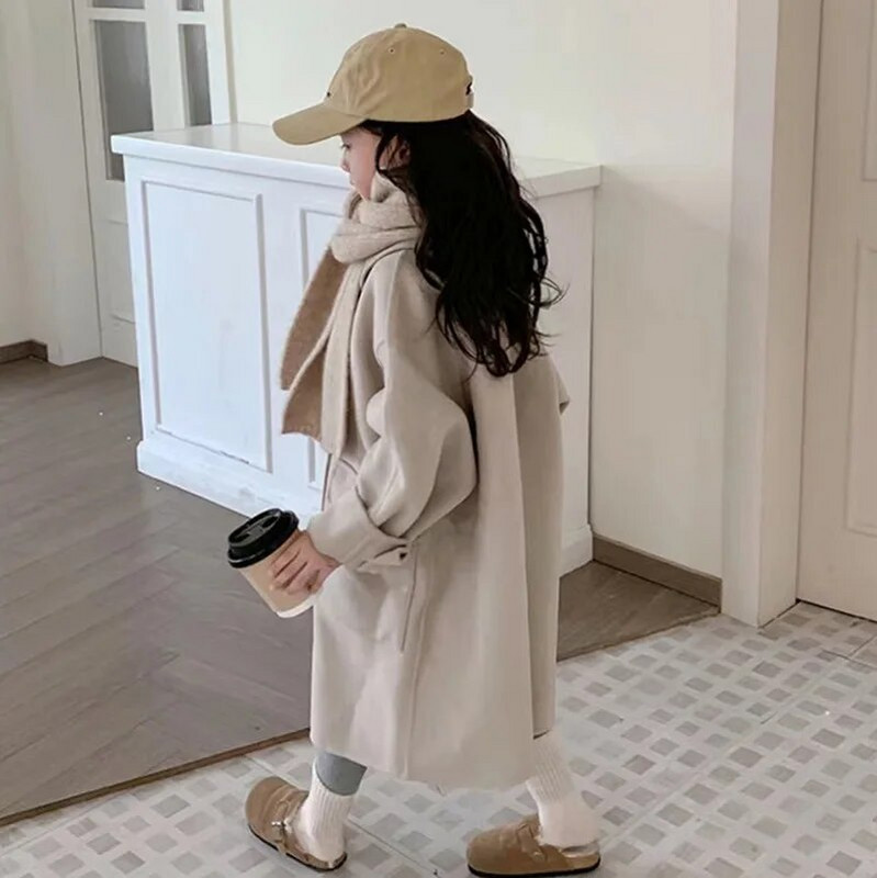 Korea tüdrukute villane mantel Super armas vabaaja tuulejope 2023 sügis/talv uus lahtine beež mantel