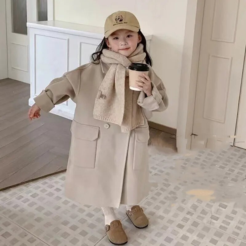 Korea tüdrukute villane mantel Super armas vabaaja tuulejope 2023 sügis/talv uus lahtine beež mantel