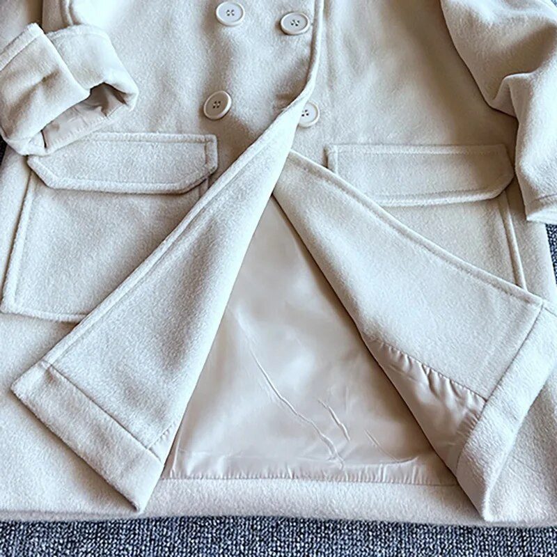 Korea tüdrukute villane mantel Super armas vabaaja tuulejope 2023 sügis/talv uus lahtine beež mantel