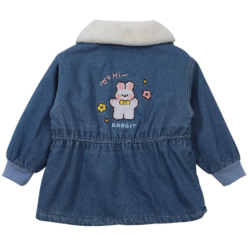 2023 Φθινόπωρο/Χειμώνα βελούδινο τζιν παλτό για κορίτσια Ζεστό γιακά με στριφογυριστή τζιν μπλούζα για παιδιά CH236