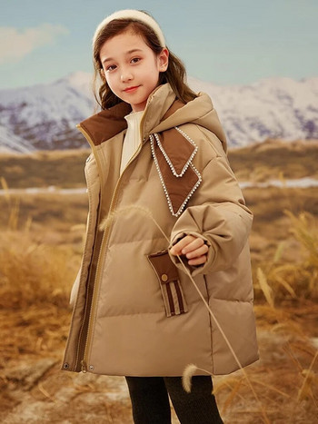 Зимни тийнейджърски якета за момичета Модна парка с качулка Детски ветроустойчиви връхни дрехи Топли удебелени памучни детски дрехи TZ970