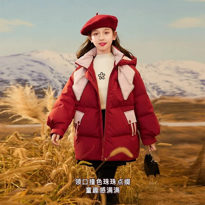 Χειμερινά νεανικά μπουφάν για κορίτσια Μόδα με κουκούλα Parka Παιδικά αντιανεμικά πανωφόρια Ζεστά παχιά βαμβακερά παιδικά ρούχα TZ970