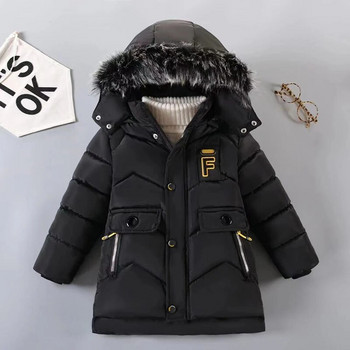 Χειμερινό μπουφάν για αγόρια Keep ζεστό Μόδα γιακά με γούνα αντιανεμικό παλτό με κουκούλα Εξωτερικό φερμουάρ Δώρο γενεθλίων Παιδικά ρούχα 2-8 ετών