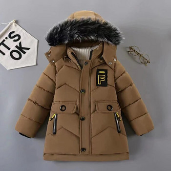 Зимно яке за момчета Топли модно кожено яке Ветроустойчиво палто с качулка и цип Връхни дрехи Подарък за рожден ден 2-8 години Детски дрехи