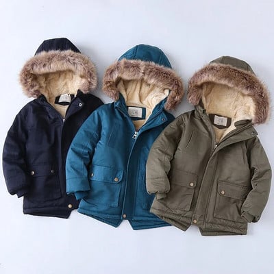 Berniukams Drabužiai Fleece Striukė su gobtuvu berniukui Rudens žiemos stori vaikiški paltai 4-13 paauglių šilti viršutiniai drabužiai vaikams Snowsuit Parkas