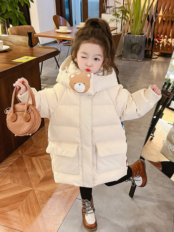 Зимни топли дрехи за момичета Модно дълго палто 2-8 години Бебешки деца Водоустойчиво удебелено памучно яке TZ986