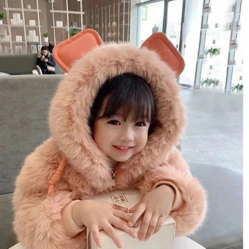 Бебешко кожено палто Сладко момиче, кожени уши с качулка, якета от изкуствена вълна, есенно-зимно детско облекло, топло памучно палто CH216