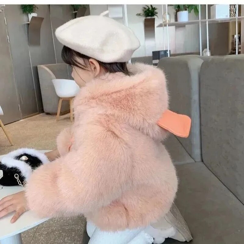 Dječji krzneni kaput Slatka djevojka Jakne od umjetne vune s kapuljačom, kožnim ušima Jesen Zima Dječja odjeća Topli pamučni kaput CH216