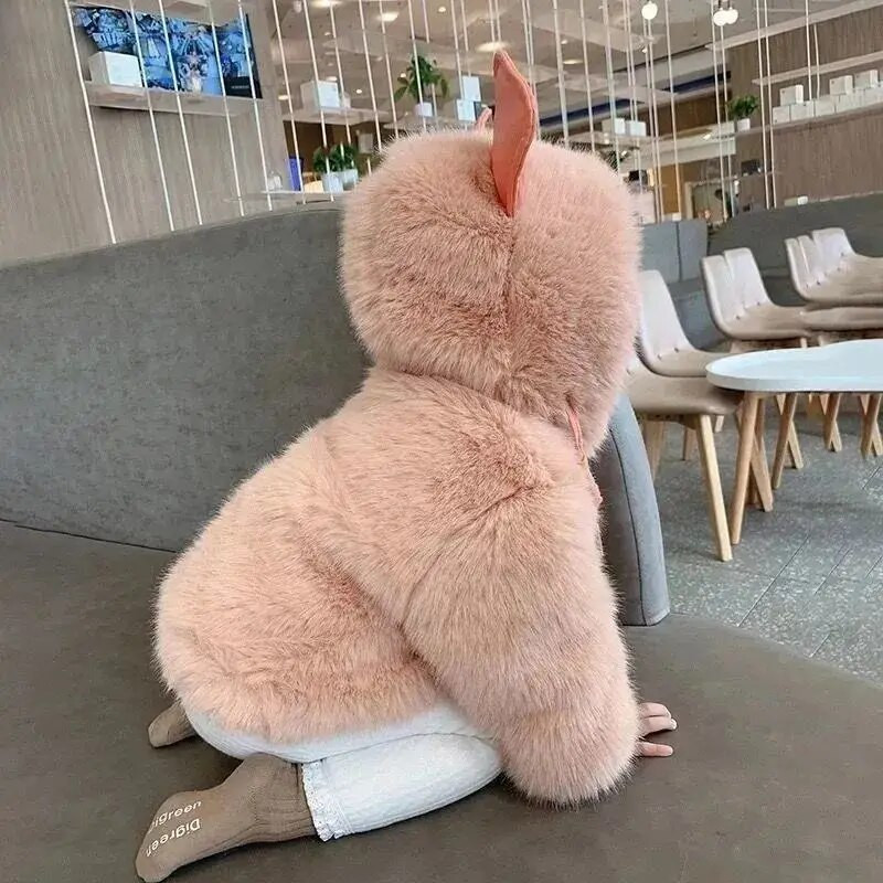 Dječji krzneni kaput Slatka djevojka Jakne od umjetne vune s kapuljačom, kožnim ušima Jesen Zima Dječja odjeća Topli pamučni kaput CH216