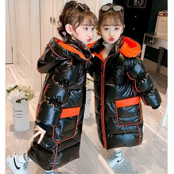5-14 години ново зимно пухено яке за момичета Дълго стилно топло модно палто на принцеса с качулка и цип Връхни дрехи за момичета Детски дрехи
