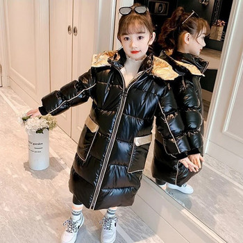 5-14 години ново зимно пухено яке за момичета Дълго стилно топло модно палто на принцеса с качулка и цип Връхни дрехи за момичета Детски дрехи