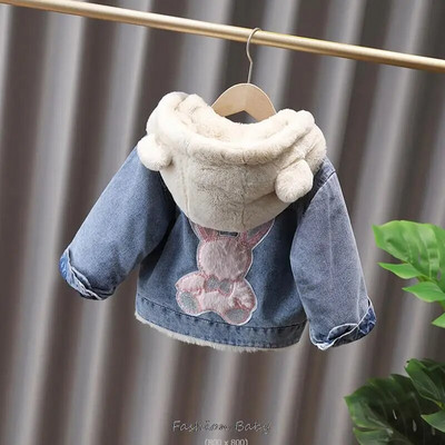 Korea sügistalvine tüdruku teksajakk, multikas kapuutsiga pluss sametine Littie poiste pealisriiete mantel 2-10 aastane laste parka komplekt