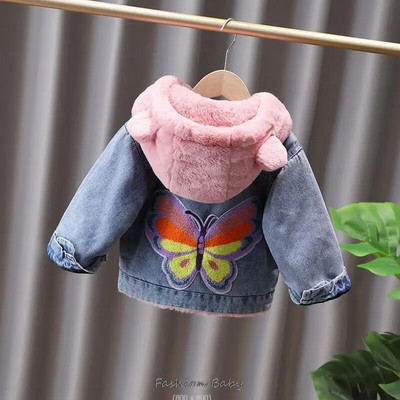 Korea sügistalvine tüdruku teksajakk, multikas kapuutsiga pluss sametine Littie poiste pealisriiete mantel 2-10 aastane laste parka komplekt