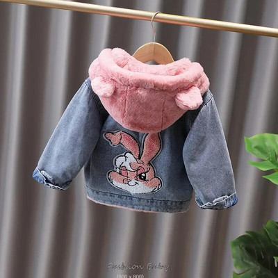 Korea sügistalvine tüdruku teksajakk, multikas kapuutsiga pluss sametine Littie poiste pealisriiete mantel 2-10 aastane laste parka komplekt